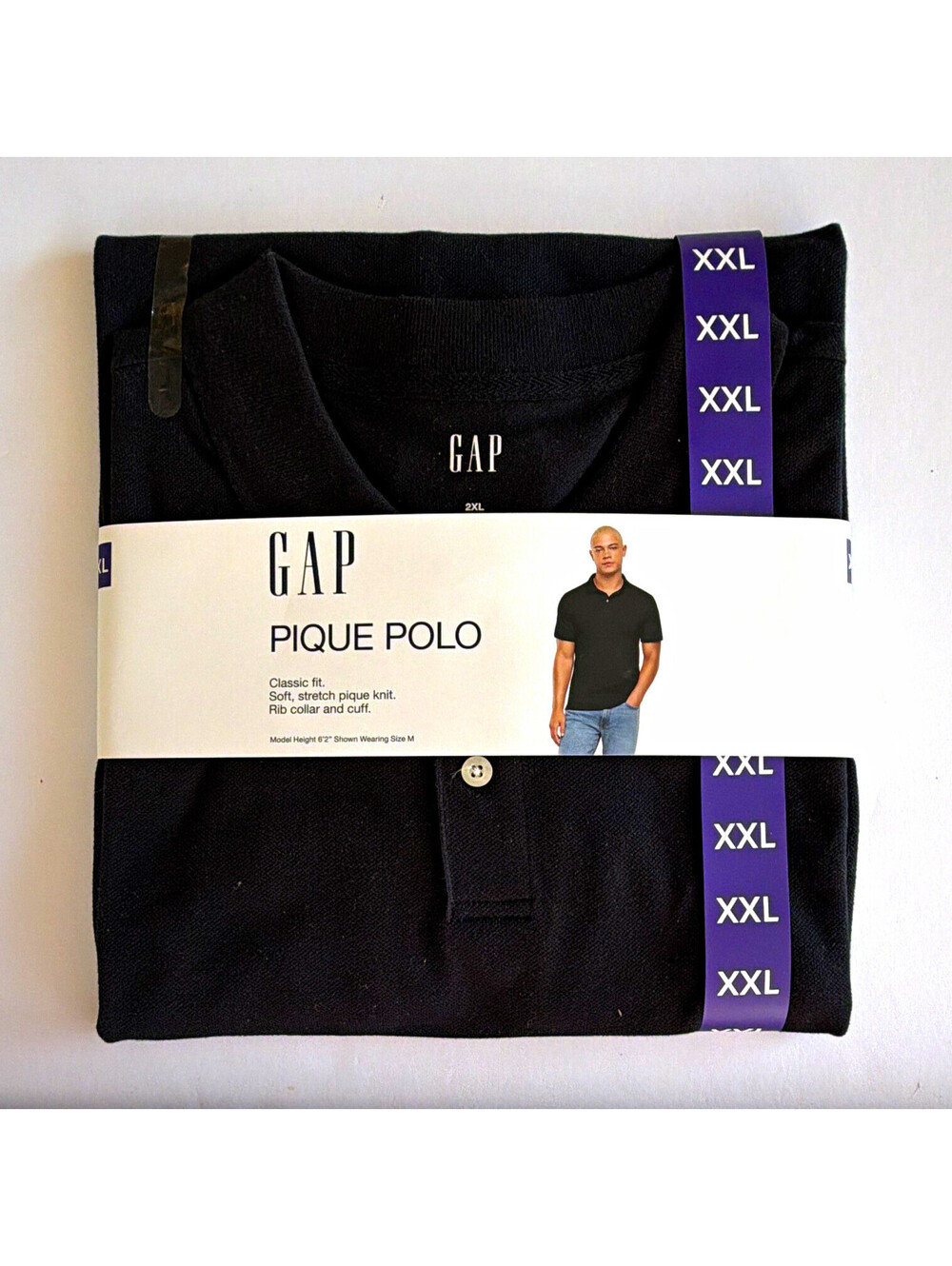 Gap Men's Black Solid Stretch Pique Collared Polo Shirt Classic Fit 2XL NWT